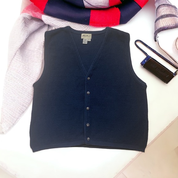 Eddie Bauer Men’s Vintage Size Large Navy Sweater Vest 100% Cotton. - Picture 7 of 8